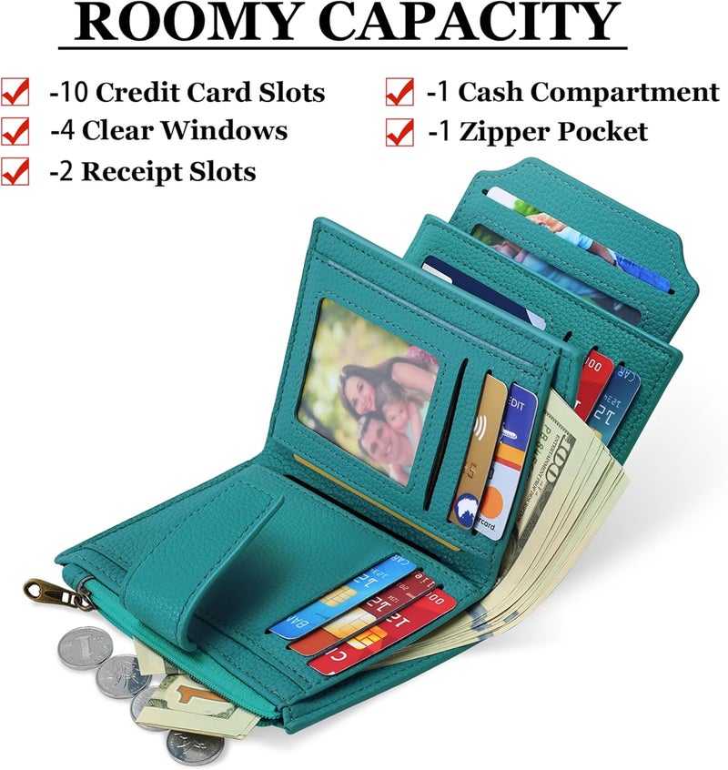 Airkit Small Wallet Women RFID Blocking Leather Bifold Compact Card Holder Wallet for Women with Zipper Coin Pocket 4 ID Window - Image 2
